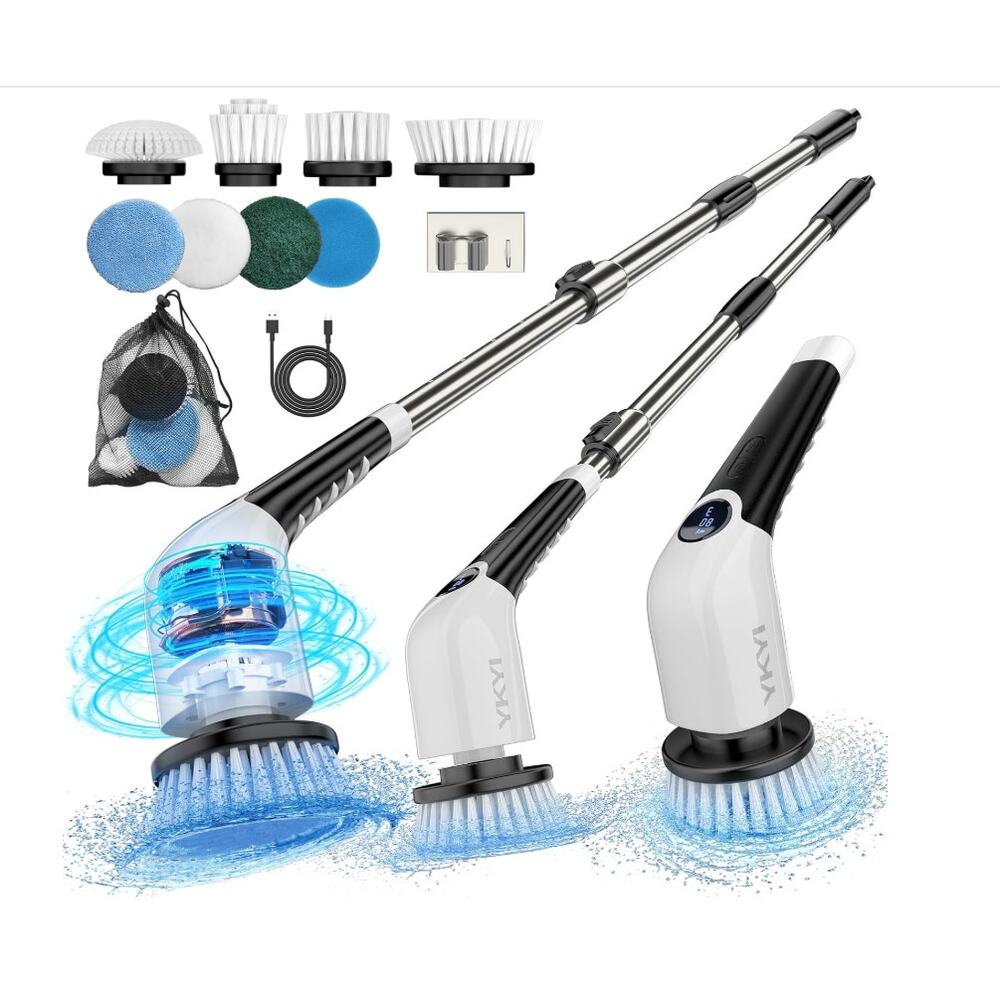 Electric Spin Scrubber Cordless Cleaning Brush with 8 Replaceable Heads & Handle